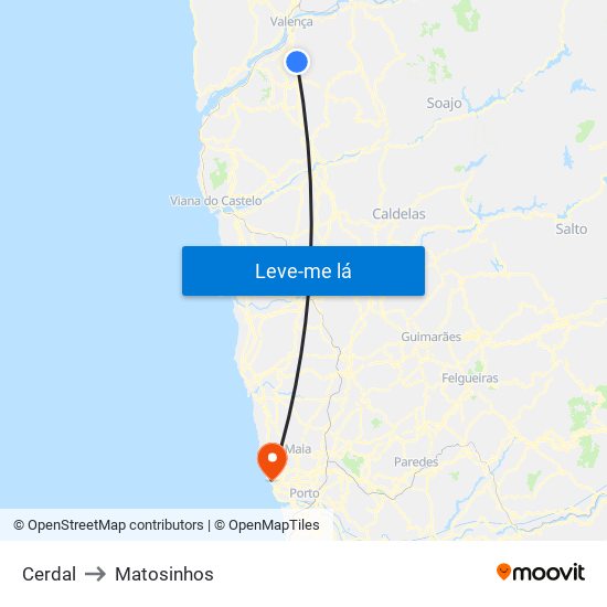 Cerdal to Matosinhos map