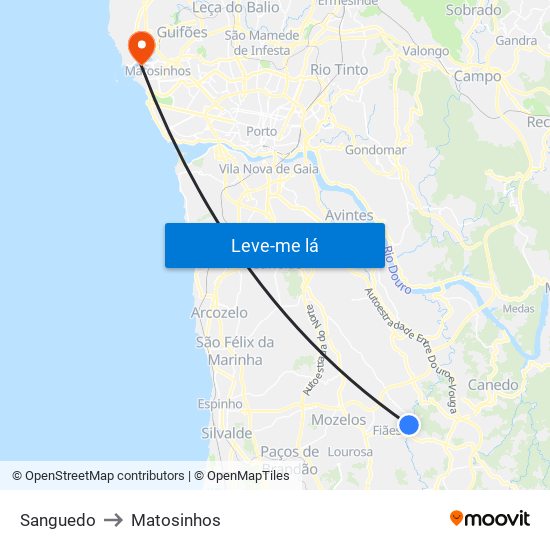 Sanguedo to Matosinhos map