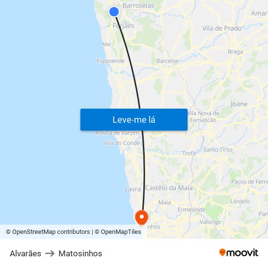 Alvarães to Matosinhos map
