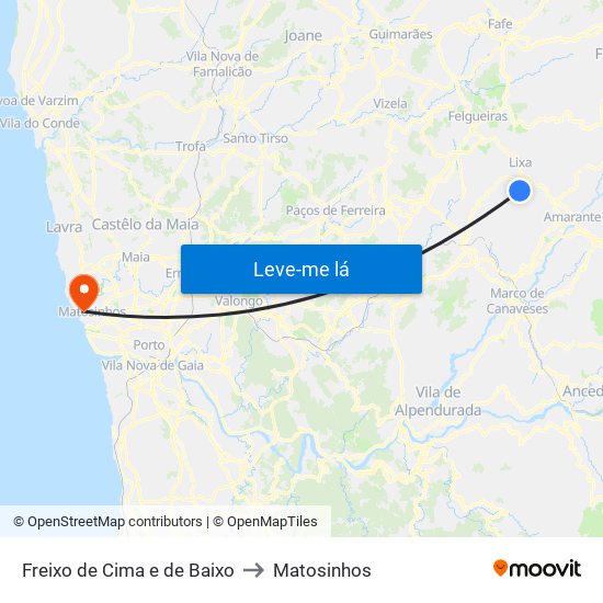 Freixo de Cima e de Baixo to Matosinhos map
