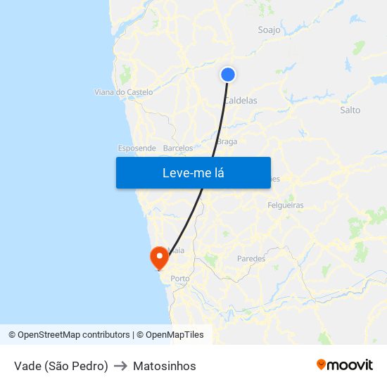 Vade (São Pedro) to Matosinhos map