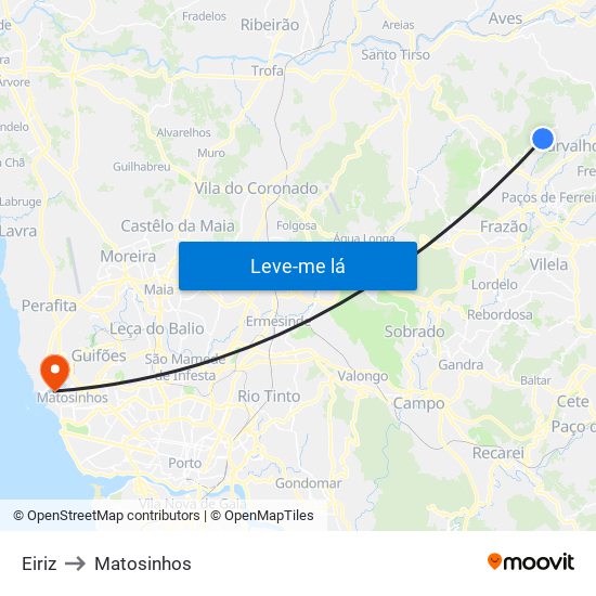 Eiriz to Matosinhos map