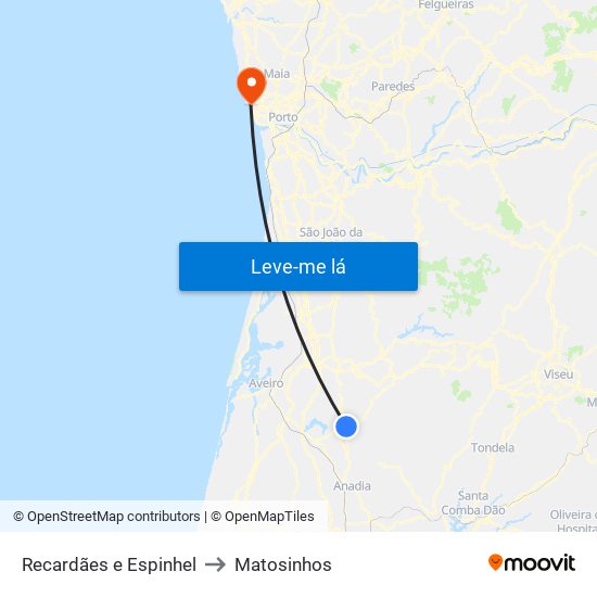 Recardães e Espinhel to Matosinhos map