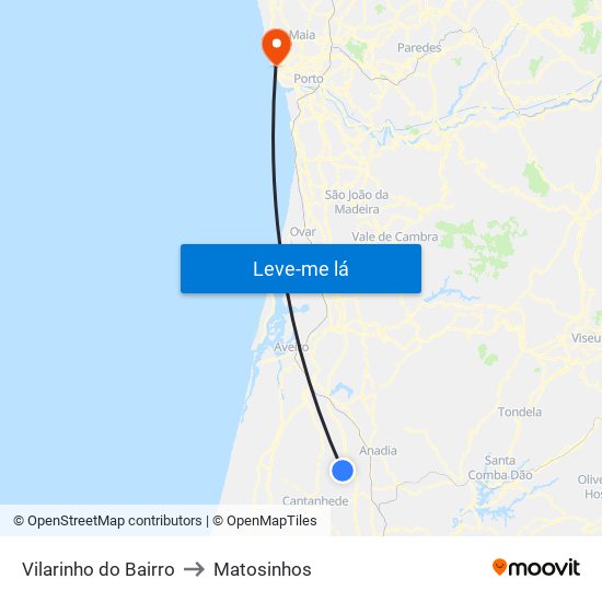 Vilarinho do Bairro to Matosinhos map