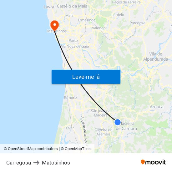 Carregosa to Matosinhos map