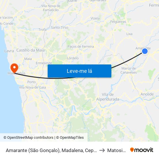 Amarante (São Gonçalo), Madalena, Cepelos e Gatão to Matosinhos map