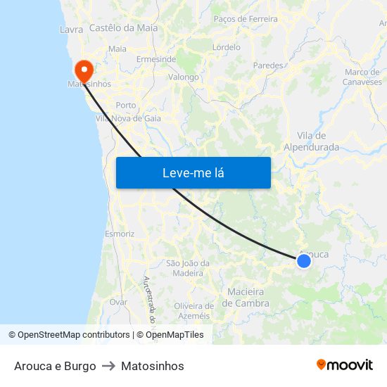 Arouca e Burgo to Matosinhos map