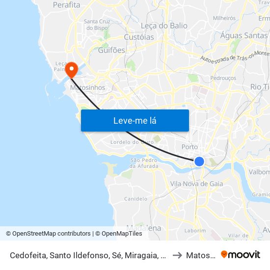 Cedofeita, Santo Ildefonso, Sé, Miragaia, São Nicolau e Vitória to Matosinhos map