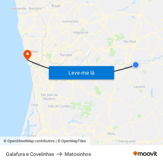 Galafura e Covelinhas to Matosinhos map