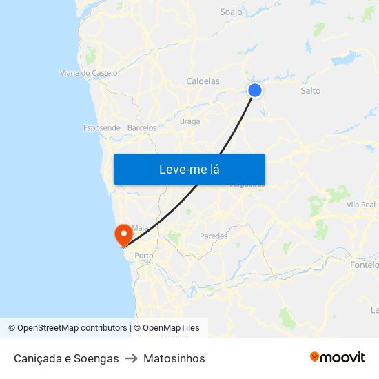 Caniçada e Soengas to Matosinhos map