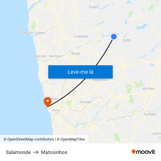 Salamonde to Matosinhos map