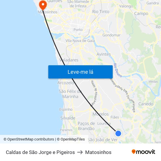 Caldas de São Jorge e Pigeiros to Matosinhos map
