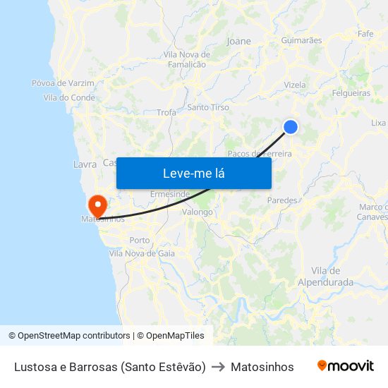 Lustosa e Barrosas (Santo Estêvão) to Matosinhos map