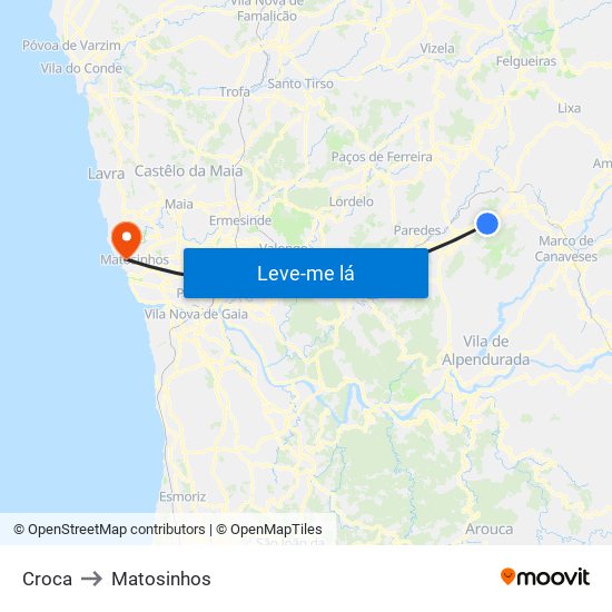 Croca to Matosinhos map