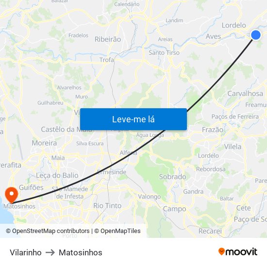 Vilarinho to Matosinhos map