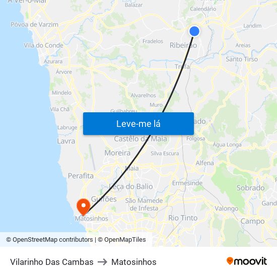 Vilarinho Das Cambas to Matosinhos map