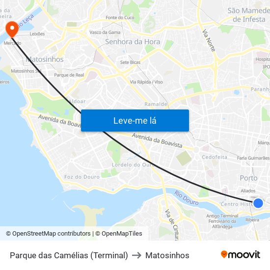 Parque das Camélias (Terminal) to Matosinhos map