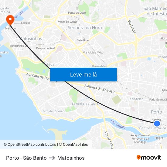 Porto - São Bento to Matosinhos map