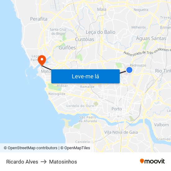 Ricardo Alves to Matosinhos map