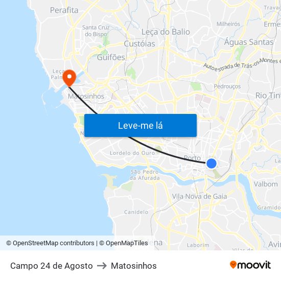 Campo 24 de Agosto to Matosinhos map