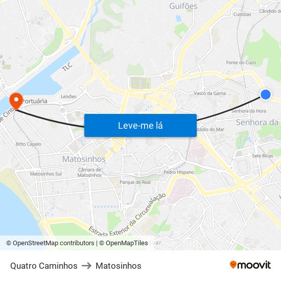 Quatro Caminhos to Matosinhos map