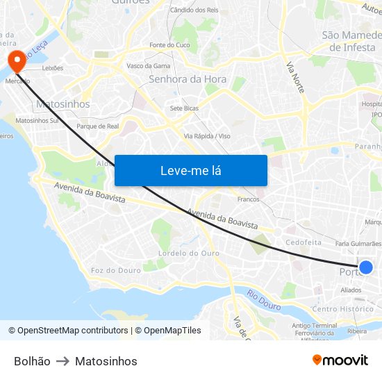 Bolhão to Matosinhos map