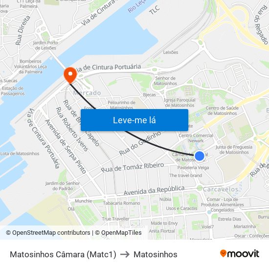 Matosinhos Câmara (Matc1) to Matosinhos map