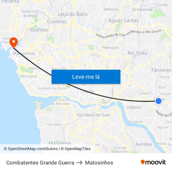 Combatentes Grande Guerra to Matosinhos map