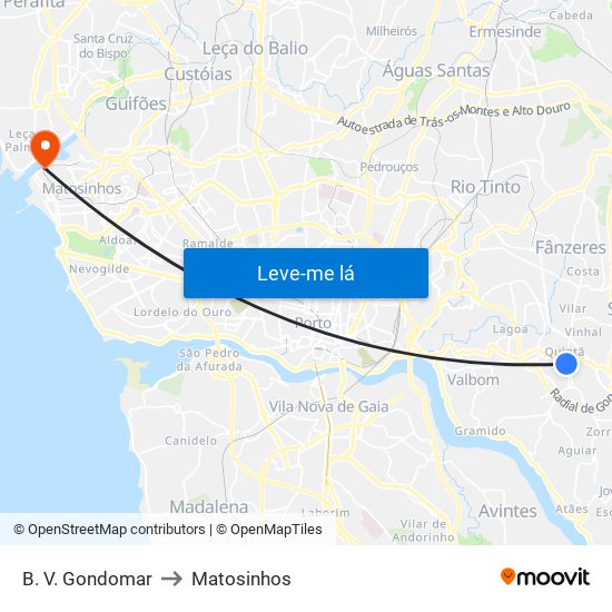 B. V. Gondomar to Matosinhos map