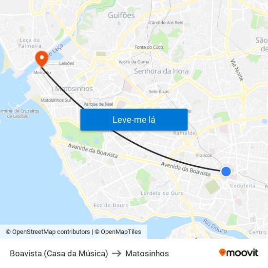 Boavista (Casa da Música) to Matosinhos map