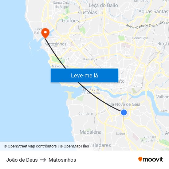 João de Deus to Matosinhos map