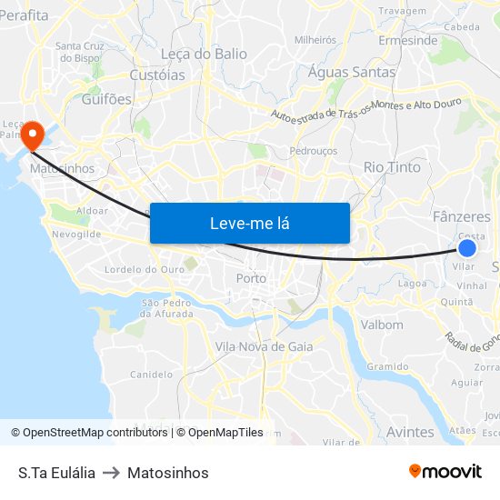 S.Ta Eulália to Matosinhos map