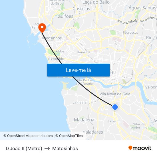 D.João II (Metro) to Matosinhos map