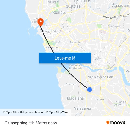 Gaiahopping to Matosinhos map