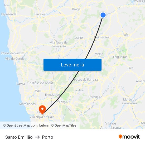 Santo Emilião to Porto map