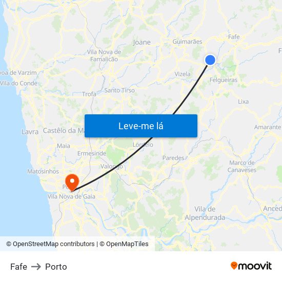 Fafe to Porto map