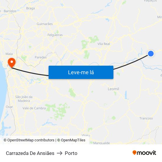 Carrazeda De Ansiães to Porto map