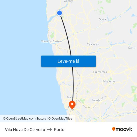 Vila Nova De Cerveira to Porto map