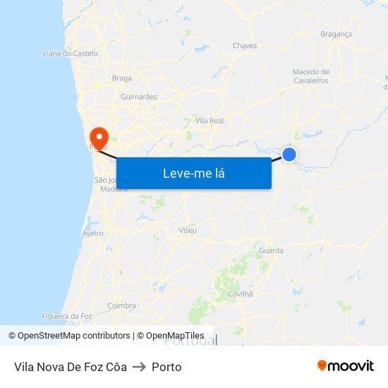Vila Nova De Foz Côa to Porto map