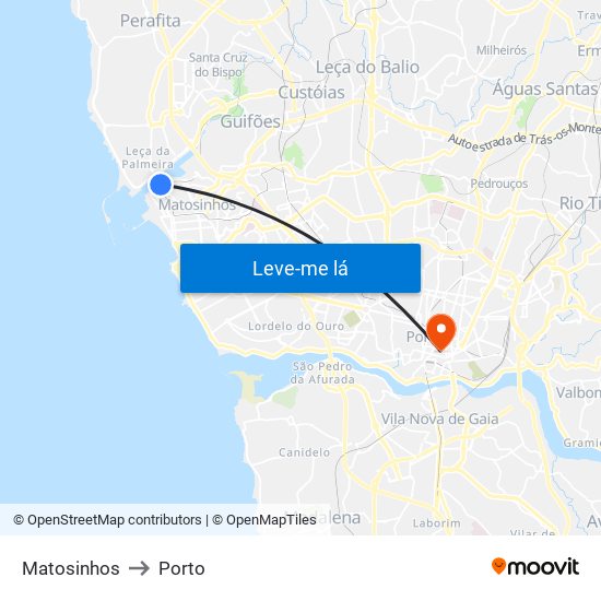 Matosinhos to Porto map