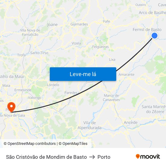 São Cristóvão de Mondim de Basto to Porto map