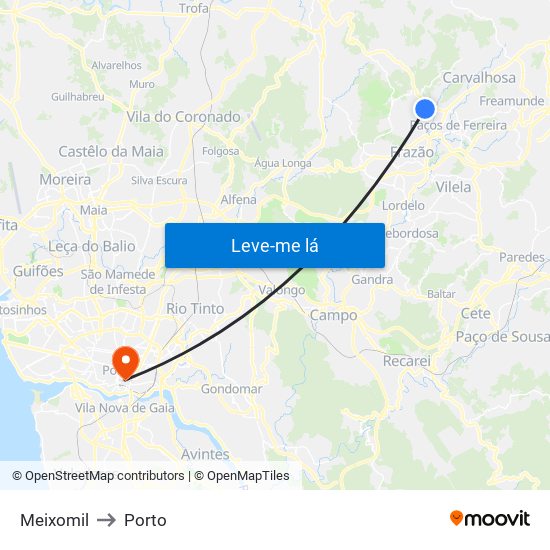 Meixomil to Porto map