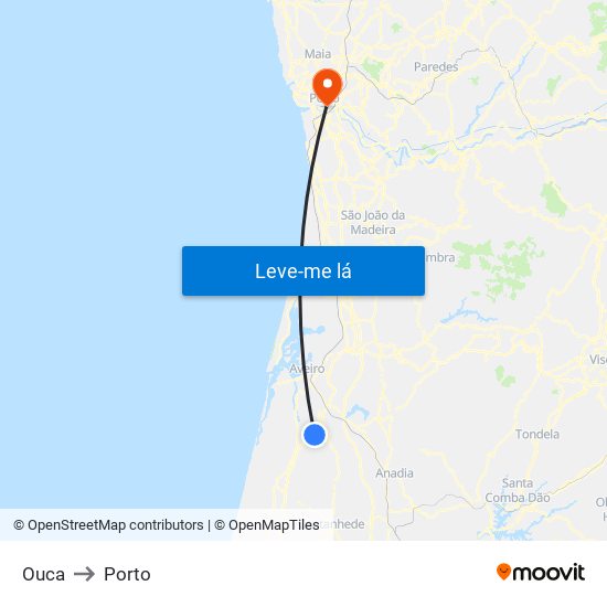 Ouca to Porto map
