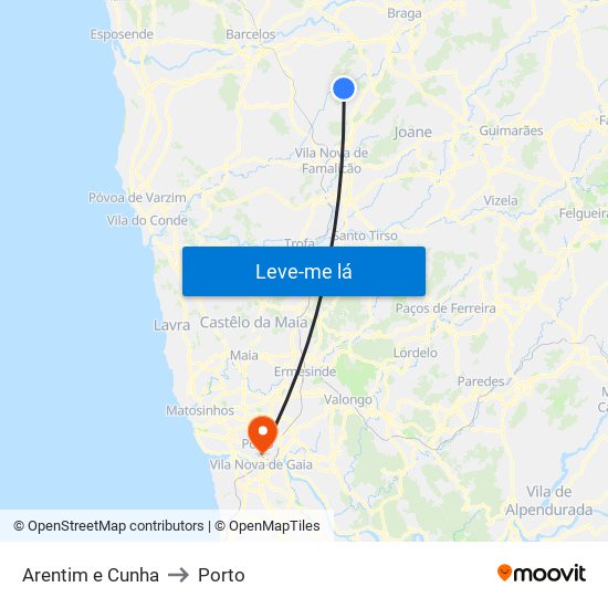 Arentim e Cunha to Porto map