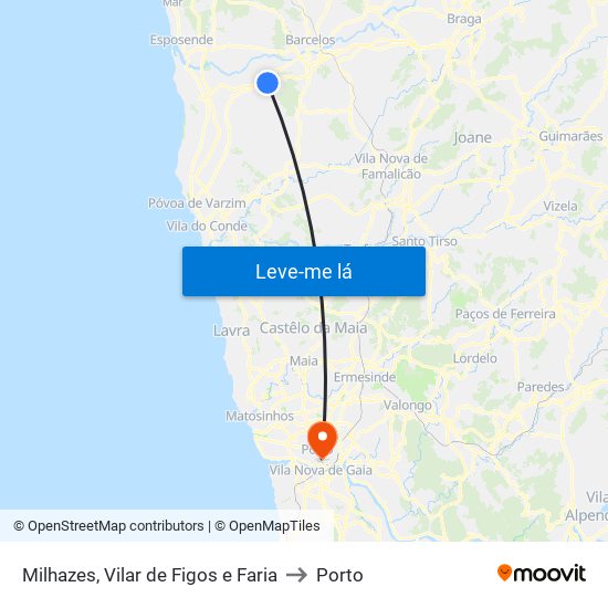 Milhazes, Vilar de Figos e Faria to Porto map