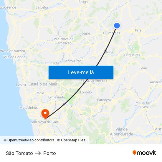 São Torcato to Porto map