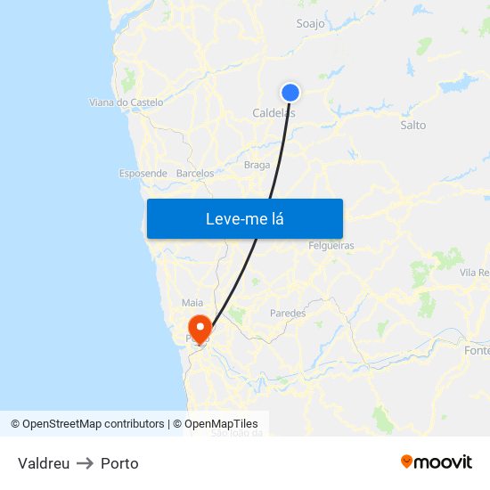 Valdreu to Porto map