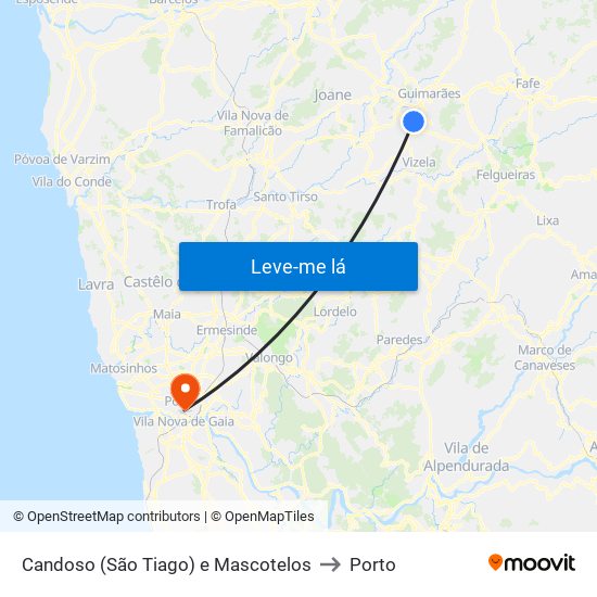 Candoso (São Tiago) e Mascotelos to Porto map