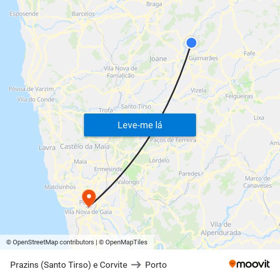 Prazins (Santo Tirso) e Corvite to Porto map