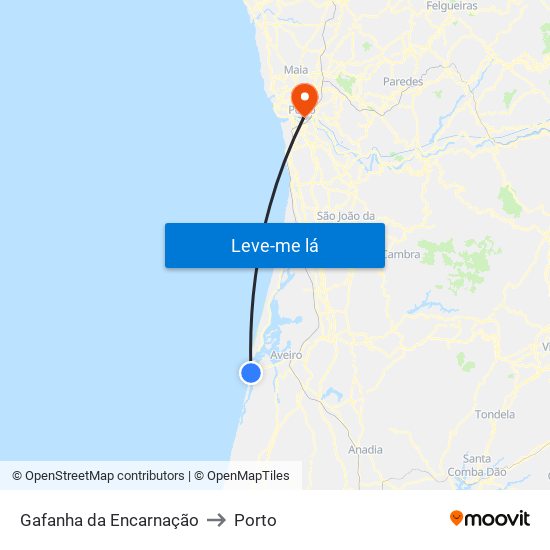 Gafanha da Encarnação to Porto map